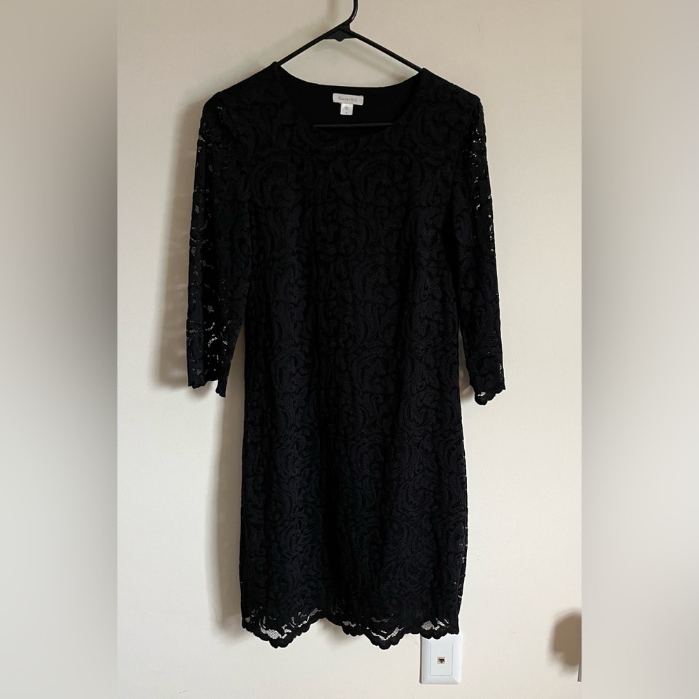 Garnet Hill Black Lace 3/4 Sleeve Classic Sheath Dress Women’s Size 6 EUC - Picture 2 of 16